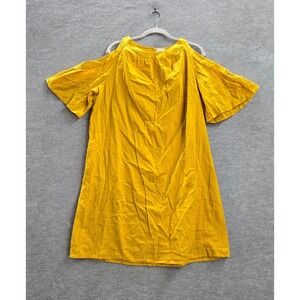 Old‎ Navy Women Dress Large Yellow Mini Shift Cold Shoulder Flared Sleeve NWT